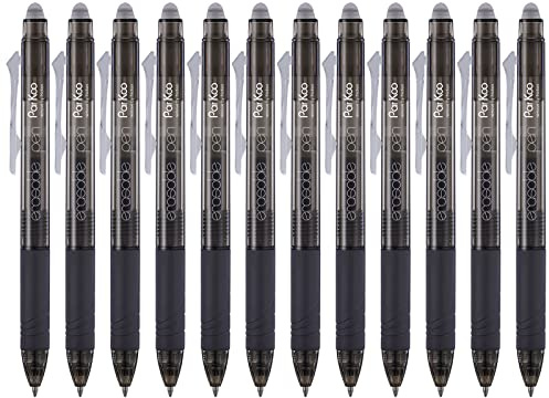 ParKoo Retractable Erasable Gel Pens Clicker Fine Point 0.7 mm, No Need for White Out, Black Ink for Completing Sudoku and Crossword Puzzles, 12-pack