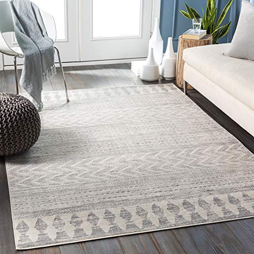 Livabliss Oslo Geometric Rug - Scandi Area Rugs Living Room 160x216 cm, Dining, Kitchen - Neutral, Abstract Patterned Rugs, Boho Style, Easy Care Pile - Large Rug, Grey and Ivory