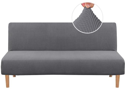 H.VERSAILTEX Armless Futon Cover Stretch Sofa Bed Slipcover Protector Elastic Feature Rich Textured High Spandex Small Checks Jacquard Fabric Futon Cover, Machine Washable, Gray