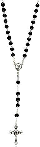 Eurofusioni Holz katholisch Rosenkranz herren und damen - Schwarze Holz perlen kette und versilbertes Kreuz
