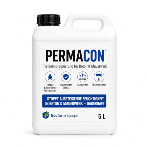 Ecoform Permacon Betonversiegelung - Transparente Wasserdichte Beschichtung für Beton & Stein - permanenter Feuchteschutz Innen & Außen… (25 Liter)