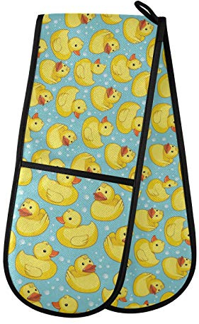 PUXUQU Oven Gloves Double Oven Mitts Gloves, Cute Yellow Duck Heat Resistant Oven Gloves for Baking BBQ Kitchen Cooking Gloves