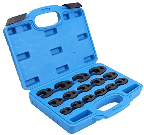 15-Piece Metric Crow's Foot Spanner Set, 8-24mm Drive Crowfoot Wrench for 3/8in and 1/2in Ratchets, Open End Flare Nut Hand Tools