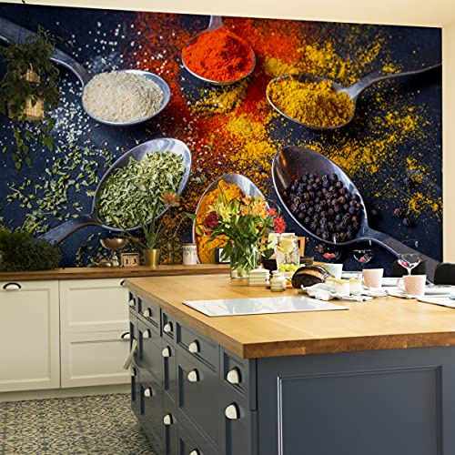 Wallepic Papier peint photo non tissé - Motif : fleurs et épices - Dimensions : 180 x 120 cm - Motif : poivrons et herbes - Multicolore - Dimensions : 180 x 120 cm