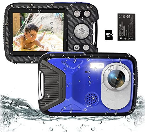 YEEIN 16FT Underwater Camera 30MP Waterproof Digital Camera with 32G Card and Rechargeable Battery, 18X Point and Shoot Camera for Boys Girls Children Teens Snorkeling Swimming Vacation(Blue)
