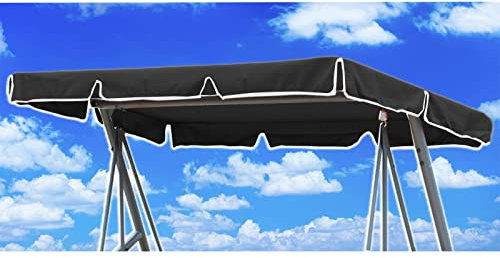 Hollywoodschaukel Ersatzdach 210x145, Hollywoodschaukel Dach Universalgröße, Hollywoodschaukel Dachbezug Universal, Sonnendach für Hollywoodschauke mit 2 Tunnelschlaufen 100% Polyester (Schwarz)