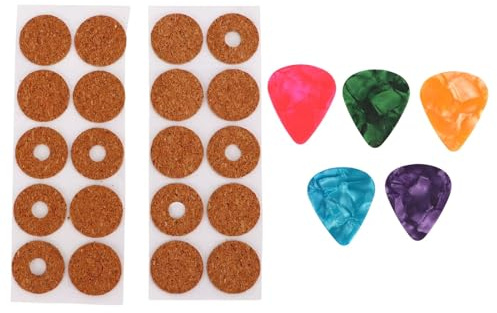 20 Stück Plektrumgriffe, Plektrum Rutschfester Griff aus Kork, Schweißfest, Ultradünn, Kork-Abstandshalter mit 5 Stück 0,71 Mm Plektrum Musikinstrument spielen Accessoires Musikinstrumentenzubehör
