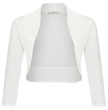DANAEST Damen Bolero Festlich Strickjacke Elegant Schulterjacke 3/4 Ärmel Kurz Top (708), Grösse:M, Farbe:Weiß