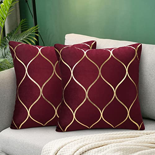 Hanrunsi Kissenhülle, 45x45 cm, Bordeauxrot, Samt, 45x45 cm, 2 Stück, modern, Sofa, weich, Gold, Dekoration mit verdecktem Reißverschluss, für Stuhl, Büro, Bett, Auto, Sofa, Wohnzimmer, Auto