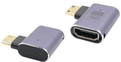 RIIEYOCA Lot de 2 adaptateurs coudé gauche 8K Mini HDTV vers HDTV 48 Gbps mâle vers femelle avec lumières LED pour ordinateur portable, appareil photo, reflex numérique