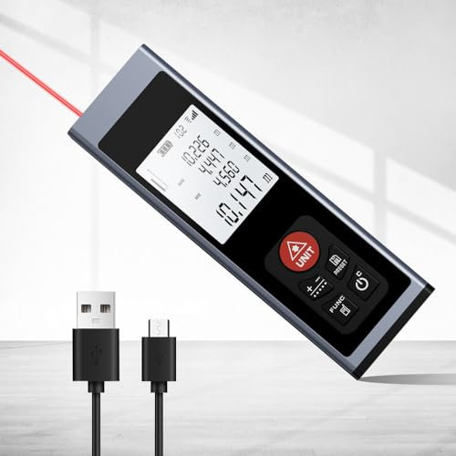 Entfernungsmesser 40M REVASRI, Laser Entfernungsmesser mit M/In/F elektronische Wasserwaage LCD-Hintergrundbeleuchtung Entfernung/Fläche/Volumen/Pythagoras/Kontinuierlich und USB C aufladbar