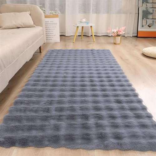 Guetto Cosy kuschelig Warmer Fellteppich, weich und elegant, waschbar und Fußbodenheizung geeignet, Hochflor Teppich Wohnzimmer Kunstfell Super Softes Kaninchenfell Imitat,Grau,160x230cm