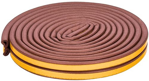 ToolSpace | Nastro sigillante autoadesivo per porte e finestre | 6m | Profilo D Marrone | Guarnizione per porta | Guarnizione per finestra | Nastro sigillante anticollisione | Guarnizione in gomma