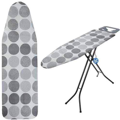 KADAX Bügelbrettbezug mit Kordelzug, Bügeltischbezug für schnelleres Bügeln, Universelle Bügelbrettabdeckung in 2 Größen, Bügelauflage aus Baumwolle (Graue Kreis, 120x40cm)