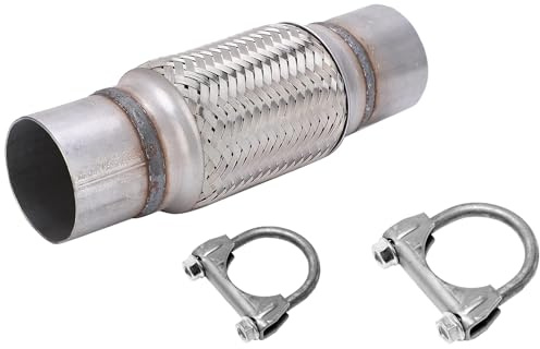 38mm (1.5) ID x 250mm (10) Universal Stainless Steel Exhaust Flexi Pipe – Flexible Exhaust Repair Joint with Clamps | Car Exhaust Flex Pipe