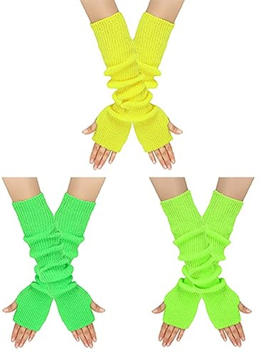 ihreesy 3 Paar Fingerlose Winterhandschuhe Lange,Damen Armstulpen Ellenbogenlange Halbhandschuhe Elastische Gestrickte Handgelenk Daumenloch Strickhandschuhe Fäustlinge Lang Handschuhe,Bunt #E
