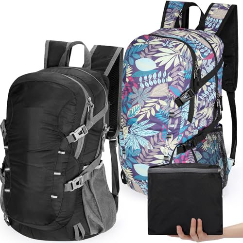 SilTriangle 2 Stück Wanderrucksack für Reisen, 40 l, leicht, verstaubar, Tagesrucksack, faltbarer Rucksack, wasserabweisend, Wanderrucksäcke für Reisen, Mehrfarbig