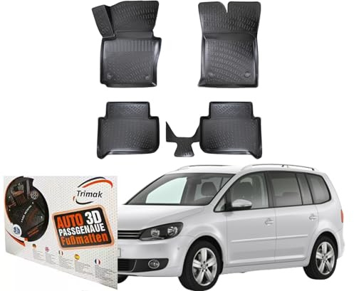 Trimak 3D Fussmatten für Volkswagen Touran 1.Gen 2003-2015 | Gummimatten aus TPE Gummi, Passgenau, Wasserdicht, Hoher Rand, Rutschfest, Leicht zu Reinigen