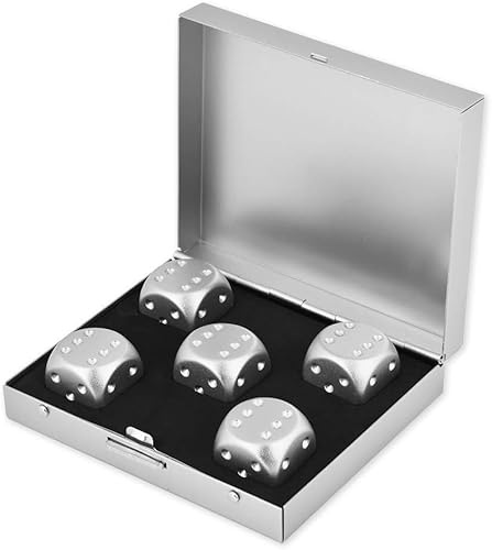 Hominas Würfel Box Set mit 5 Stücke, Spielwürfel Tisch Poker Spiel Set Aluminiumlegierung Würfel Set zum Trinken Party Game (Quadrat-Silber)