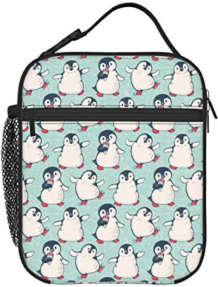 PAQGSREM Bonita Porta Bocadillos Infantiles, Porta Almuerzo, Bolsas Desayuno Niños Colegio, Lonchera con Diseño de Pingüino, Aislada para Mujeres, Hombres, Niñas y Niños, con Asa Desmontable