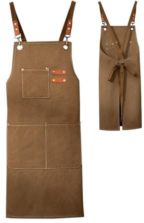 Setauoo Kochschürze, robuste Backschürze, tägliche Küchenschürze zum Kochen, für Männer und Frauen, professionelle Kochschürze, Servierschürzen mit verstellbaren Trägern und Taschen, dark coffee,