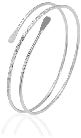 GAUEIOUR Boho Upper Arm Cuff Bracelet,Adjustable Silver Wire Loop Arm Cuff Bracelet,Multi-layer Lline Hip-hop Alloy Bracelet,Metal Jewelry