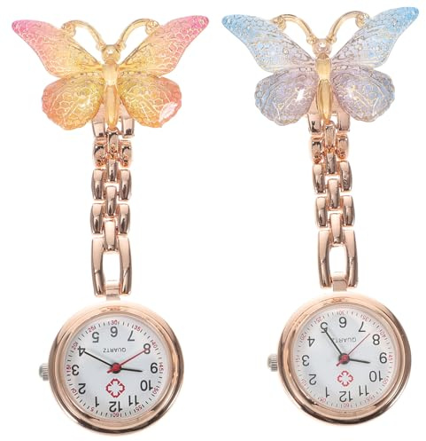 SOIMISS Krankenschwester Uhr mit Schmetterlingsmotiv 2 Stück-Pack Legierung Quarzuhr für Pflegepersonal Einfache Bedienung Modische Taschenuhr im Gesundheitswesen