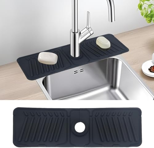 Tappetino in silicone per rubinetto del lavandino della cucina, paraspruzzi per asciugatura, tappetino drenante, maniglia del rubinetto, vassoio raccogli gocce per cucina, bagno, bancone (nero)