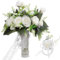 Ramo de novia de boda y flores de muñeca, rosas artificiales, ramo de flores de seda, rosas falsas de tacto real, ramo romántico para decoración del hogar, boda, fiesta (blanco B)