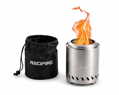 REDFIRE Pellet Tischkamin Volcano Medium, Silber Â- Tischfeuer Edelstahl für Holz und Pellets Â- Feuerschalen für den Garten, raucharme Feuertonne, Camping Gadgets, Outdoor Deko, Terrassenofen