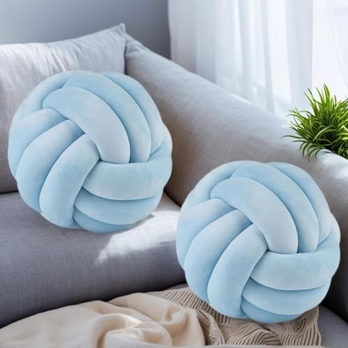Wadser 2 Pcs Knot Pillows, Blue Knotted Ball Pillow Plush Throw Pillows for Bed Sofa Couch, 11 Decorative Round Pillow Cushions