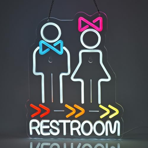JULHOVR Restroom Neon Sign, Neon Lights Hanging Wall Art Decoration for Restaurant Store Food Shop Cafe Bar Pub Market Party Home Decor, USB Powered Ultra Bright Dimmable,16.14×12.2inches