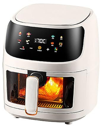 ZJHESXV Air Fryer 5L Visual Window, 1350W Rapid Digital Air Fry with Touch Screen, Max temp 230°C, Digital Display 8 Cooking Functions, Glass Window, Dishwasher Safe Basket（Green） white