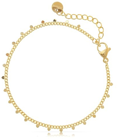 Made by Nami Armband Damen Gold mit Goldplättchen Anhänger aus Chirurgischem Edelstahl 16 + 3 cm Hypoallergen Wasserfester Schmuck Gold Geschenkideen für Frauen