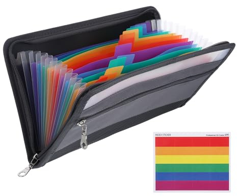 Fächermappe A5 Dokumentenmappe mit Reißverschluss 13 Fächern Ordner Organizer Dokumententasche A5 Mappe mit Fächern Geld Organizer Haushaltsbuch mit Geldfächer für Schecks Rechnungen Coupon(29×16 Cm)
