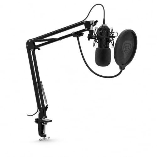 Genesis Radium 400 G2 USB Studio Mikrofon mit Arm und Popfilter, Schwarz | Kardioid-Mikrofon für PC mit 192 kHz/24 Bit, USB-A/USB-C, Mute und Gain-Regler, Metallgehäuse, Arm und Popfilter