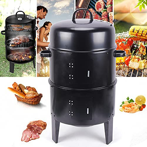 Wiefiche Forno per affumicatura, 3 in 1 multifunzione con tutti gli accessori, diametro 38,5 cm della rete da forno, barbecue a carbonella, forno per carne, pancetta, salame, pollo alla griglia