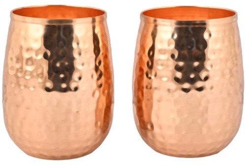 ANCIENTIMPEX Lot de 2 gobelets en cuivre pur martelé - 250 ml design tonneau pour des bienfaits ayurvédiques pour la santé.