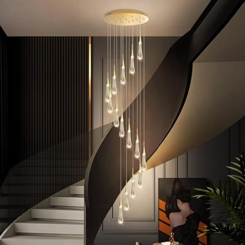 HYQJUNE Hängelampe Modern Wohnzimmerlamp K9 Kristall Pendelleuchte Gold Treppe Hängeleuchte Xuanguan Schlafzimmer Esszimmer Dimmbar Mit Fernbedienung Küchenlampe Höhenverstellbar Lampen(15 heads)