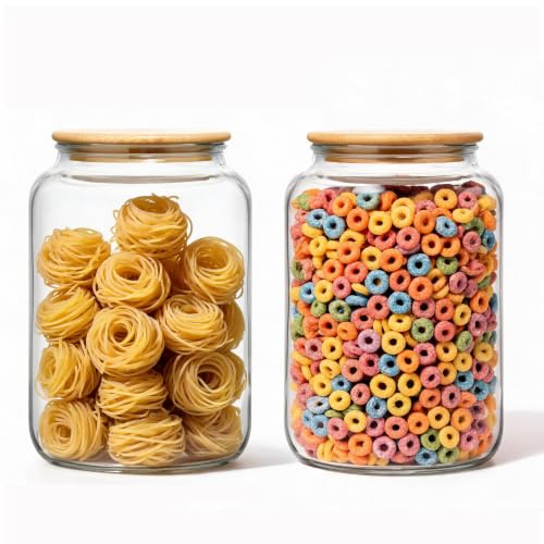 Danmu Art 2Pack 3L Glass Flour Storage Jar with Airtight Lid - Round Large Kitchen Canister for, Sugar, Pet Food & Pantry Organisation, Laundry Pods & Countertop (3 litres)