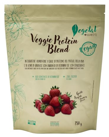 Integratore Alimentare in Polvere a Base di Proteine del Pisello, della Fava e del Seme di Girasole, Arricchito con Vitamina B12 - Senza Zuccheri, con Edulcoranti (750g, Fragola)