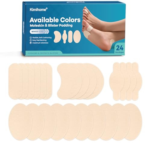 Kimihome Moleskin para ampollas, 24 piezas Moleskin para pies | Almohadillas adhesivas de prevención de ampollas para aliviar el dolor, color beige con 4 formas