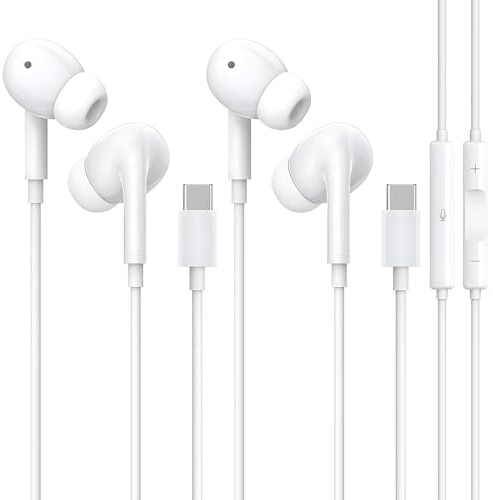 USB C Headphones for iPhone 15/16/17 Pro Max, Type C Headphones Built-In Microphone and Volume Control, Hi-Fi Stereo Noise-Cancelling Earbuds, Wired In Ear Earphones For Galaxy S25 S24 S23 S22 S21