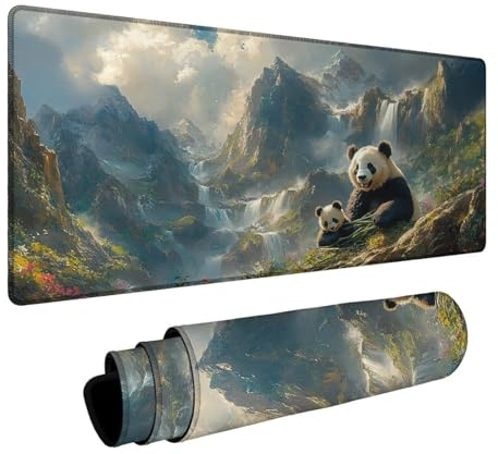 Mauspad Panda Mauspad XXL 100x40x0.3 cm, Mousepad Antirutsch Gummibasis Schreibtischunterlage für Büro Gaming, Mouse Pad Wasserfall für Pc Gaming Tastatur Kabellos Laptop Herbstdeko DBYH-1852