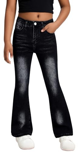 Happy Cherry Ragazze Jeans Svasati Vita Alta Skinny Stretch Pantaloni in Denim a Zampa di Elefante Vintage retrò Nero 11-12 Anni