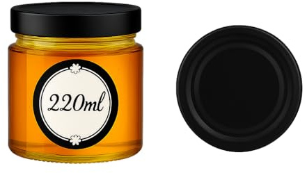 Sixby Set med 6 glasburkar med skruvlock (svart) – 220 ml glas med lock, lufttätt – perfekt för sylt, honung, desserter och förråd – diskmaskinssäker