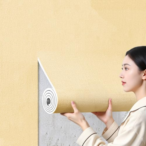 Aeovot Rouleau de Papier Peint Isolant Thermique Autocollant - 9mm Papier Peint Thermique en Mousse XPE Imperméable Anti Humidité Insonorisant pour Décoration Murale Salon Chambre(Jaune,0.5x5 m)