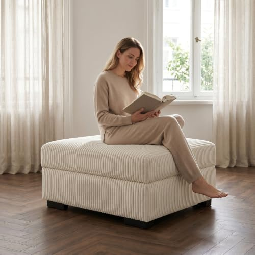 QMTXBYJ Sitzhocker mit Stauraum, 88 x 69 x 45cm Couch Hocker, Polsterhocker, Fußhocker, Ottomane, Hocker, Sitzbox, Sitztruhe, Fußbank, Aufbewahrungsbox für Wohnzimmer, Schlafzimmer, Cordstoff