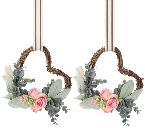 2 Stück Künstliche Blumenkranz Herzform, 50x15 cm Türkranz Frühling Wandkranz, Herz hängen Dekoration für Hochzeit, Zuhause, Party, Kunstdekoration