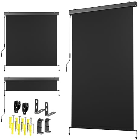 Amopatio Senkrechtmarkise 160x250 cm, Wetterfest Vertikalmarkise mit Handkurbel, Robuster Balkonsichtschutz, Wasserabweisend & UV-Schutz für Balkon, Terrasse, Garten, Schwarz